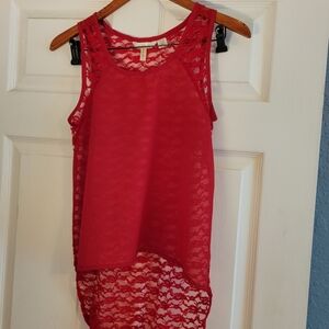 Women's Salom Sleeveless Blouse Size Small Red Lace Details